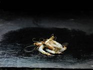 Vue en angle élevé de la pile de crevettes malgaches crues sur ardoise humide — Photo de stock