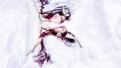 Underwater view of woman draped in sheer fabric, bending backwards — Stock Photo