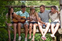 Friends playing guitar and singing — Stock Photo