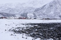 Снежный пейзаж, острова Лофотенбург, Норвегия — стоковое фото