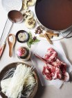 Still life of pho bo, raw ingredients for vietnamese meal — Stock Photo
