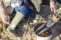 Cooking fish on the beach — Stock Photo