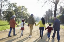 Visão traseira da família de várias gerações andando no parque — Fotografia de Stock