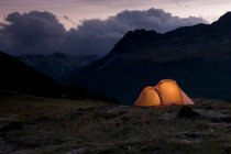Camp tent lit up — Stock Photo