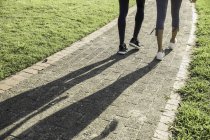 Gambe e ombra di coppia sul sentiero — Foto stock