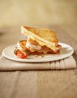 Смажений сирний бутерброд з помідорами на тарілці — стокове фото