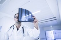 Радіолог дивиться на результат рентгенівського випромінювання в лікарні — стокове фото