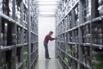 Worker searching for stock at healthcare warehouse — Stock Photo
