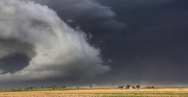 Frente de ráfaga dramática barre sobre los cultivos de esta granja, levantando polvo y vientos intensos, Lexington, Nebraska, EE.UU. - foto de stock