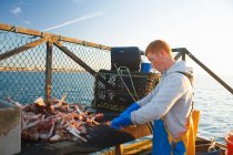 Pescatore al lavoro in barca — Foto stock