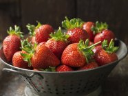 Fresh organic fruit, king strawberries in metal tray — Stock Photo