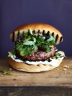 Close up shot of grilled lamb burger — Stock Photo