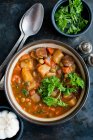 Bowl of stew with herbs — Stock Photo