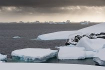 Айсбергів під бурхливому небі, канал Лемер, Антарктида — стокове фото