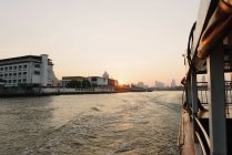 Chao Phraya river ferry at sunrise, Bangkok, Thailand — Stock Photo