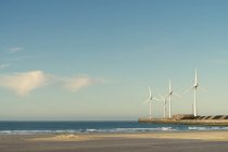 Ветрогенераторы на морской стене, Булонь, Франция — стоковое фото