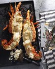 Roasted thermidor lobsters with cheese on baking tray — Stock Photo