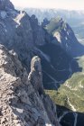 High angle view from Busazza down to Torre Trieste Torre Trieste, Italian Alps, Alleghe, Belluno, Italy — Stock Photo