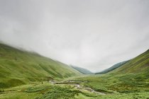 Vegetación verde en hermosas montañas en el día nublado, cola de yeguas grises, Escocia - foto de stock