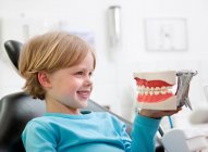 Zahnpatient mit Zahnmodell — Stockfoto