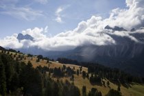 View of low clouds over mountains, Dolomites, Plose, South Tyrol, Italy — Stock Photo