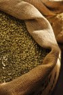 Close up de grãos de café no saco — Fotografia de Stock
