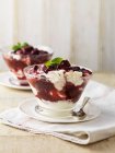 Summer fruit compote dessert in glass dish — Stock Photo
