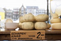 Round cheeses in shop window, Amsterdam, Netherlands — Stock Photo