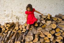 Una ragazza che arrampica sui tronchi — Foto stock