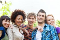 Five young friends, looking at camera — Stock Photo