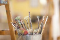 Different Paintbrushes in pot — Stock Photo
