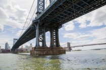 Brooklyn Bridge, low angle view, New York City, USA — Stock Photo