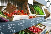 Closeup shot of crates of produce for sale — Stock Photo