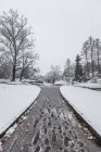 Perspectiva decrescente do caminho coberto de neve — Fotografia de Stock