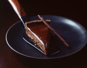 Ломтик шоколада с сервером тортов на тарелке — стоковое фото