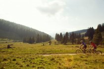 Bicicleta de montaña hombre y mujer, Estiria, Austria - foto de stock