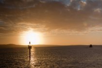 Barca da pesca diretta in mare al tramonto — Foto stock