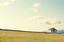 House in field at sunset — Stock Photo