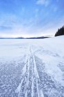 Perspectiva decrescente de neve coberto lago congelado — Fotografia de Stock