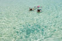 Casal adulto médio snorkeling e olhando para peixes — Fotografia de Stock