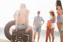Freundeskreis genießt Strandparty — Stockfoto