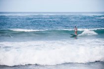 Surfista montando ondas rochosas — Fotografia de Stock