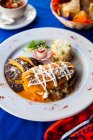 Traditional Mayan dish of stuffed pepper with rice and beans — Stock Photo