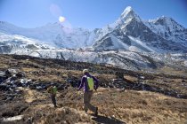 Trekkers beginning day hike, Chhukung, Nepal — Stock Photo