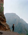 Donna con vista sulle montagne, Parco Nazionale di Zion, Utah — Foto stock