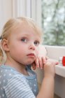 Portrait of Girl with asthma inhaler — Stock Photo