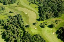 Воздушный вид на пышные зеленые поля для гольфа — стоковое фото