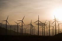 Turbine eoliche sotto cielo nuvoloso tramonto — Foto stock