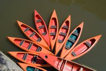 Aerial view of Canoes on ljubljanica river — Stock Photo