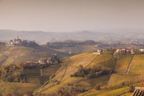 Landschaft mit herbstlichen Weinbergen und Dorfgebäuden — Stockfoto